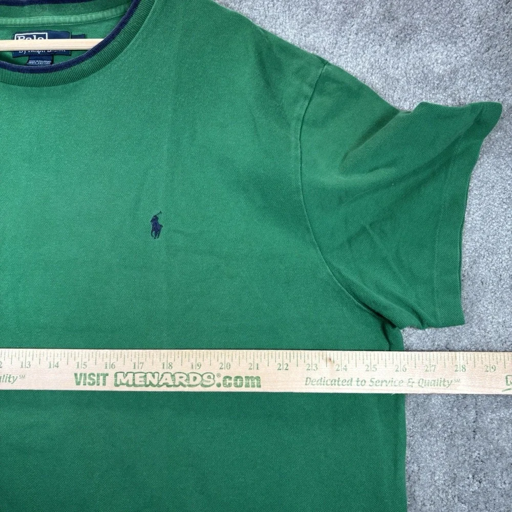 Vintage Polo Ralph Lauren‎ Shirt Mens 2XL Green Cotton Ringer Short Sleeve 90s